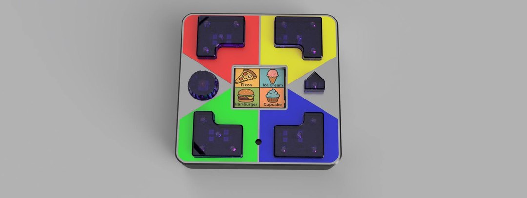 V3 Interactive / Stim render — lit button cluster around a central display