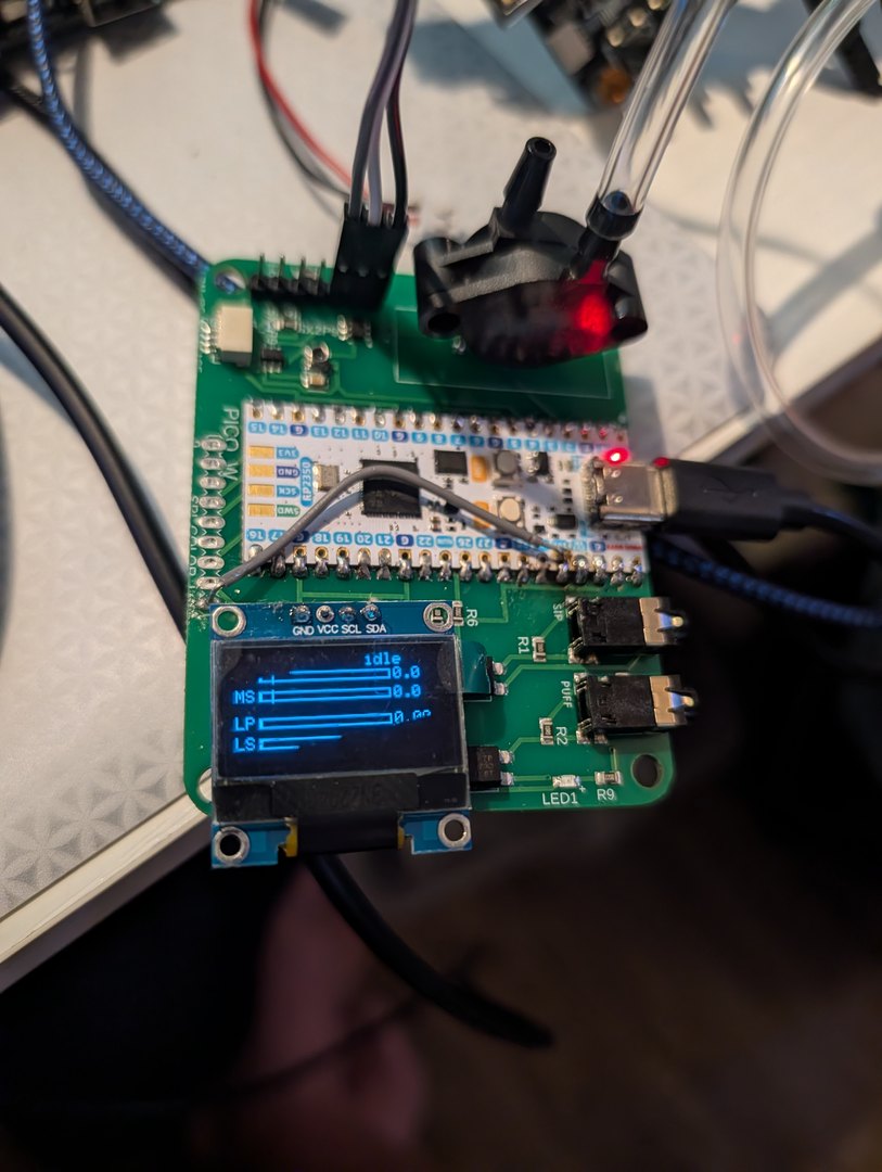 Sip-N-Puff bring-up: Pico + LPS28 + tubing + OLED pressure bars