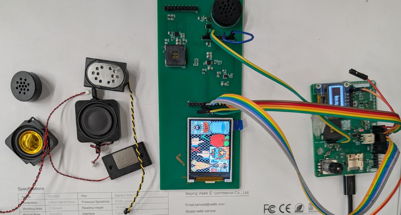 Testing speakers, motors, screens for next version